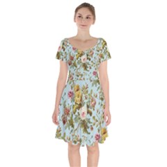 Flowers Vintage Floral Short Sleeve Bardot Dress by artworkshop