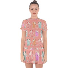 Cute Kawaii Kittens Seamless Pattern Drop Hem Mini Chiffon Dress by Pakemis