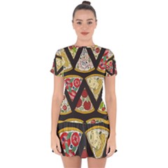 Vector-seamless-pattern-with-italian-pizza-top-view Drop Hem Mini Chiffon Dress by Pakemis