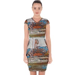 Boats On Lake Garda, Italy  Capsleeve Drawstring Dress  by ConteMonfrey