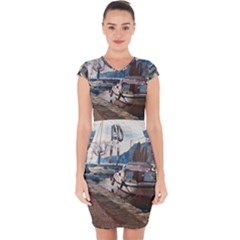 Boats On Gardasee, Italy  Capsleeve Drawstring Dress  by ConteMonfrey