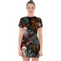 A Santa Claus Standing In Front Of A Dragon Low Drop Hem Mini Chiffon Dress View1