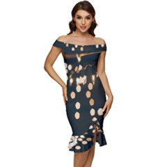 Design Decoration Wallpaper Off Shoulder Ruffle Split Hem Bodycon Dress by artworkshop