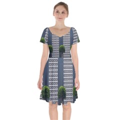 Exterior Building Pattern Short Sleeve Bardot Dress by artworkshop