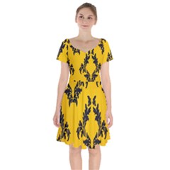 Yellow Regal Filagree Pattern Short Sleeve Bardot Dress by artworkshop