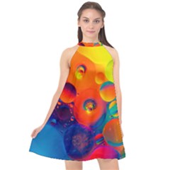 Colorfull Pattern Halter Neckline Chiffon Dress  by artworkshop