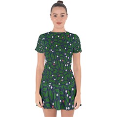 Leaves Flowers Green Background Nature Drop Hem Mini Chiffon Dress by Ravend