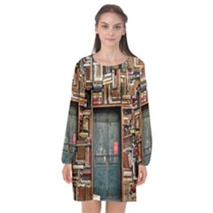 Books Long Sleeve Chiffon Shift Dress  by artworkshop