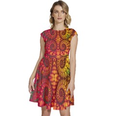 Art Pattern Fractal Design Abstract Artwork Cap Sleeve High Waist Dress by Ravend