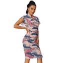 Waves Ocean Sea Water Pattern Rough Seas Vintage Frill Sleeve V-Neck Bodycon Dress View3