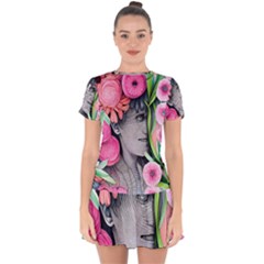 Aesthetics Tropical Flowers Drop Hem Mini Chiffon Dress by GardenOfOphir