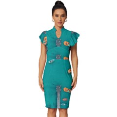 Dock Vintage Frill Sleeve V-neck Bodycon Dress by artworkshop