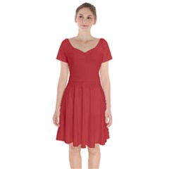 Carnelian Red	 - 	short Sleeve Bardot Dress by ColorfulDresses