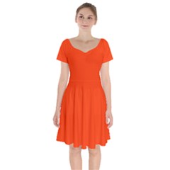 Coquelicot Red	 - 	short Sleeve Bardot Dress by ColorfulDresses