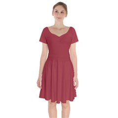 Japanese Carmine Red	 - 	short Sleeve Bardot Dress by ColorfulDresses