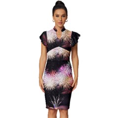 Firework Vintage Frill Sleeve V-neck Bodycon Dress by artworkshop