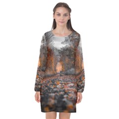 Breathe In Nature Background Long Sleeve Chiffon Shift Dress  by artworkshop