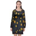 Bloomed Yellow Petaled Flower Plants Long Sleeve Chiffon Shift Dress  View1