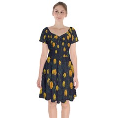 Bloomed Yellow Petaled Flower Plants Short Sleeve Bardot Dress by artworkshop