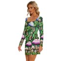 Mushrooms In The Woods Long Sleeve Square Neck Bodycon Velvet Dress View2