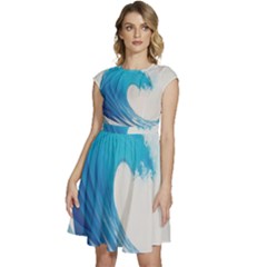 Wave Tsunami Tidal Wave Ocean Sea Water Cap Sleeve High Waist Dress by Pakemis