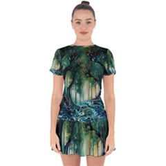 Trees Forest Mystical Forest Nature Drop Hem Mini Chiffon Dress by Ravend