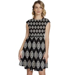 Abstract Knot Geometric Tile Pattern Cap Sleeve High Waist Dress by GardenOfOphir