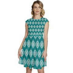 Abstract Knot Geometric Tile Pattern Cap Sleeve High Waist Dress by GardenOfOphir