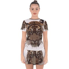 Tiger Comic Cartoon Animal Drop Hem Mini Chiffon Dress by Semog4