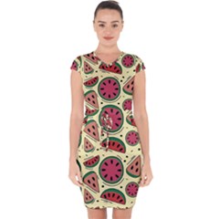 Watermelon Pattern Slices Fruit Capsleeve Drawstring Dress  by Semog4