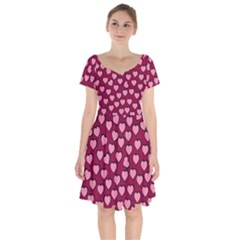 Pattern Pink Abstract Heart Love Short Sleeve Bardot Dress by Ravend