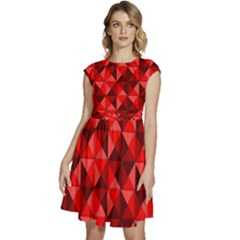 Red Diamond Shapes Pattern Cap Sleeve High Waist Dress by Semog4