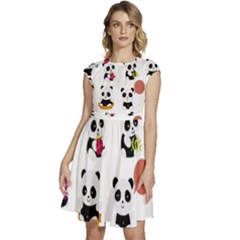 Playing Pandas Cartoons Cap Sleeve High Waist Dress by Semog4