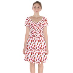 Watercolor Strawberry Short Sleeve Bardot Dress by SychEva