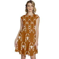 Brown Golden Bees Cap Sleeve High Waist Dress by ConteMonfrey