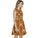 Brown Golden Bees Cap Sleeve High Waist Dress View3