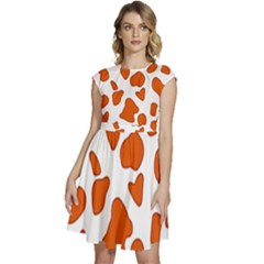 Orange Cow Dots Cap Sleeve High Waist Dress by ConteMonfrey