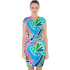 Crazy Pop Art - Doodle Hearts   Capsleeve Drawstring Dress  by ConteMonfrey