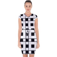 Black And White Pattern Capsleeve Drawstring Dress  by Amaryn4rt