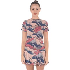 Waves Ocean Sea Water Pattern Rough Seas Drop Hem Mini Chiffon Dress by Wegoenart