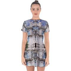 Squad Latvia Architecture Drop Hem Mini Chiffon Dress by Celenk