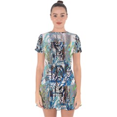 Abstract Acrylic Color Texture Watercolor Creative Drop Hem Mini Chiffon Dress by Uceng