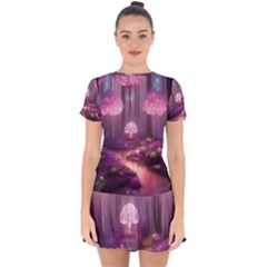 Trees Forest Landscape Nature Neon Drop Hem Mini Chiffon Dress by Uceng