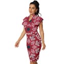 Traditional Cherry blossom  Vintage Frill Sleeve V-Neck Bodycon Dress View2