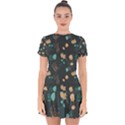 Flowers Leaves Pattern Seamless Green Background Drop Hem Mini Chiffon Dress View1