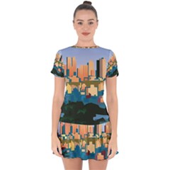 City Buildings Urban Dawn Drop Hem Mini Chiffon Dress by Salman4z