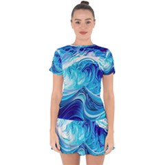 Tsunami Waves Ocean Sea Nautical Nature Water Drop Hem Mini Chiffon Dress by Ravend