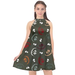 Art Halloween Pattern Creepy Design Digital Papers Halter Neckline Chiffon Dress  by pakminggu