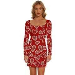 Vector Seamless Pattern Of Hearts With Valentine s Day Long Sleeve Square Neck Bodycon Velvet Dress by Wav3s