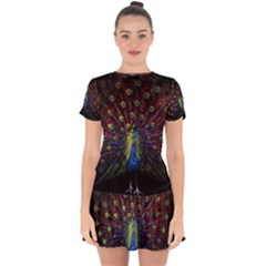 Peacock Feathers Drop Hem Mini Chiffon Dress by Wav3s